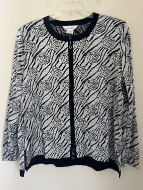 Exclusively Misook Vintage Full Zip Light Cardigan Women’s XL Knit Silver Rose